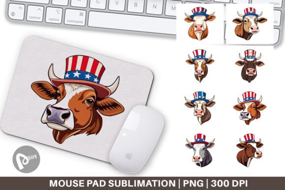 Cow Patriotic Mouse Pad Sublimation PNG Files