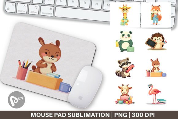 Mouse Pad Back to School Animals Design